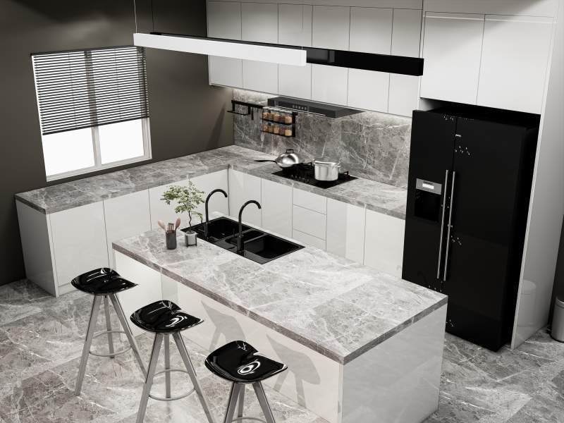 Nowoczesne czarno-białe kuchnie z akcentem czerni
